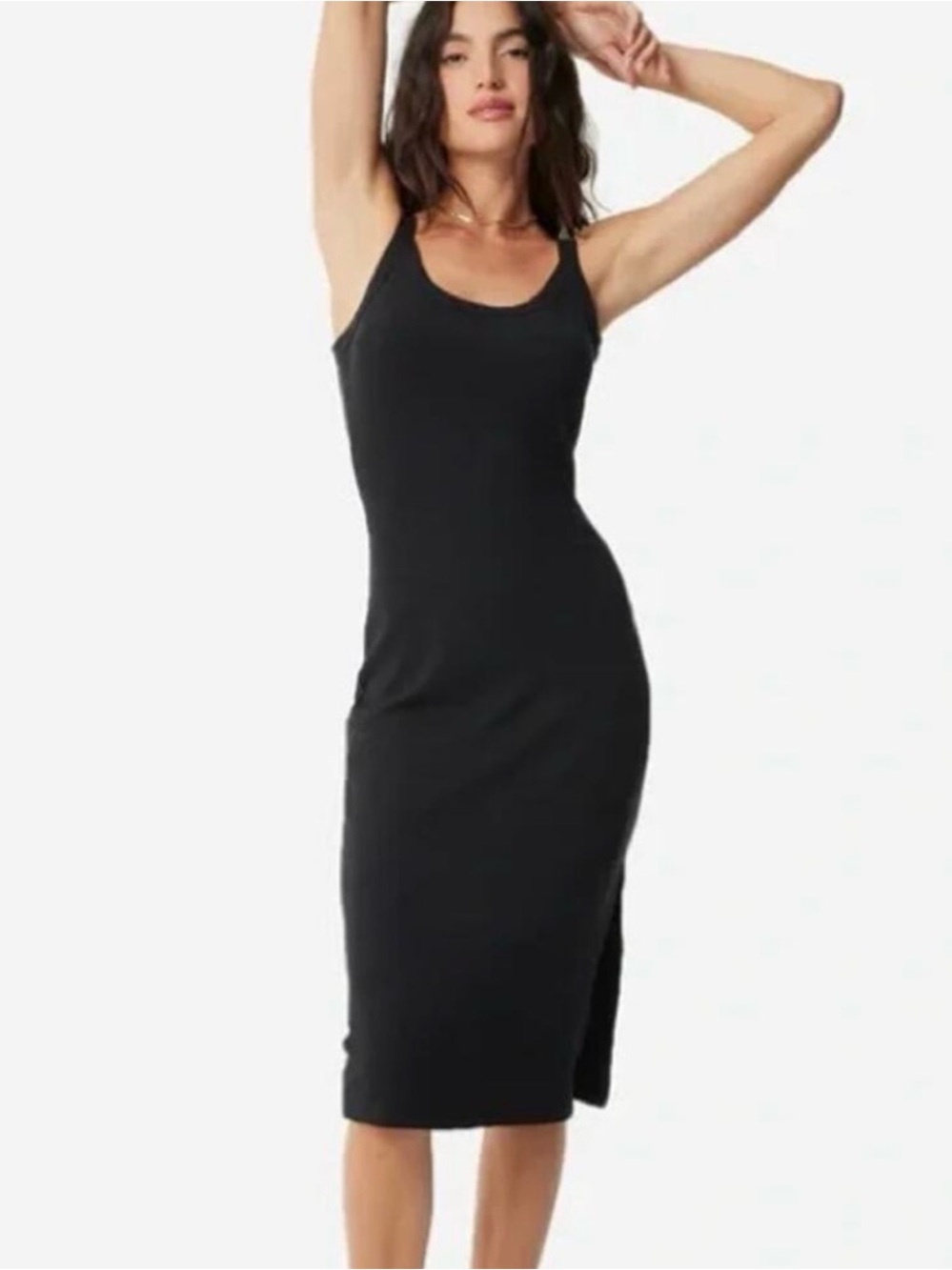 MATE the Label Charcoal Black Ribbed Tank Midi Dress with Side Slit Size Small